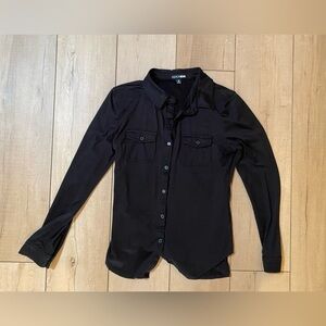 Fashion Nova Black Button Down Shirt – Size M, Long Sleeve Classic Top